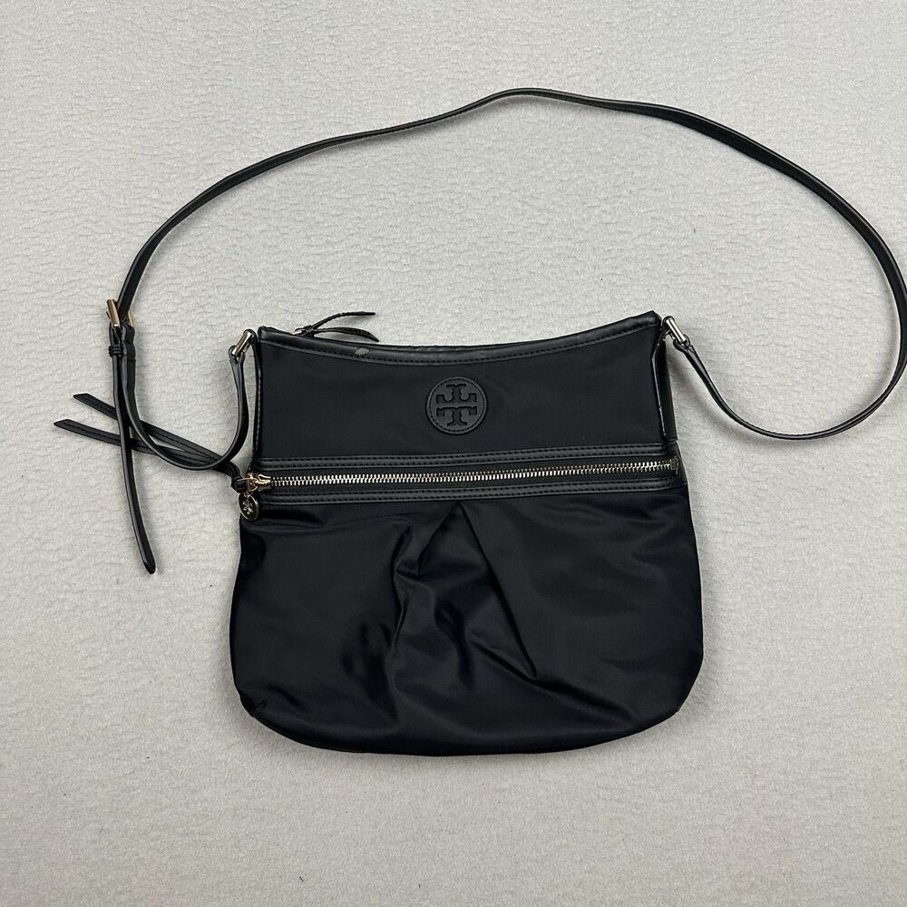 Tory Burch Black Nylon Slingback Crossbody Bag Gold Accents Lightweight W/COA